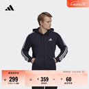 adidas通勤休闲三条纹连帽夹克早秋外套卫衣男装阿迪达斯轻运动   传奇墨水蓝/白   L