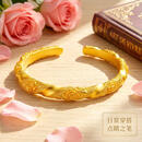 【专柜正品】新款古法玫瑰花开口手镯时尚百搭开口设计素圈手环 玫瑰花开口金手镯 精美礼盒装