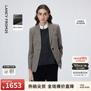 朗姿25纯羊毛法式复古格子修身灰西服外套气质西装设计感冬季新款 烟灰色2 L