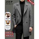 JEEP SPIRIT毛呢外套男中长款高级感羊羊毛双排扣大衣秋冬气质男士外衣 灰色 【90%羊毛+10%羊绒】 XL 175 135-155斤