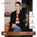 LANCY【宋佳同款】LANCY/朗姿2025冬款气质双面呢长大衣女翻领黑色外套 黑色 L