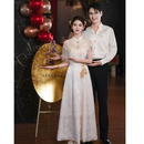 塞德勒（SAIDELE）新中式香槟色旗袍敬酒服新娘2026新款绝美订婚结婚礼服女回门便装 香槟色-带披肩 L  （建议106-115斤）