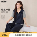 慕姗诗怡（MsShe）【休闲假两件套装】大码女装2026夏装胖mm减龄上衣裤子穿搭一整套 【短袖款套装】藏青蓝色现货 2XL