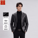 中囿100%真皮皮衣男海宁正品春秋新款中年商务翻领单西服牛皮夹克外套 黑色 XL （52码） 推荐【120一140斤】