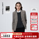 朗姿25纯羊毛法式复古格子修身灰西服外套气质西装设计感冬季新款 烟灰色2 L