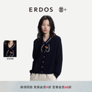 ERDOS【善+系列初绒】26早秋圆领装饰双畦法式海军领女开衫羊绒衫 午夜蓝 XS 155/76A