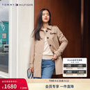 Tommy Hilfiger【防泼水】秋冬女装气质收腰翻领中长款风衣款棉服夹克外套 卡其色AEG S 34