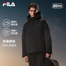 FILA斐乐短款鹅绒服26冬季新款男士简约基础防泼水保暖连帽羽绒服 正黑色-BK XL 180/100A/XL
