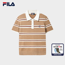 斐乐【杨幂同款】编织POLO衫｜FILA26秋季新款女士编织衫上衣短袖 单宁卡其-DK L 170/88A/L