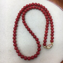 兆浤珊瑚项链 意大利珊瑚 沙丁级特深色珊瑚圆珠项链 配18k金元宝扣