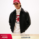 Tommy Hilfiger秋冬男女羊毛混纺牛皮拼接美式潮流宽松翻领棉服夹克外套 黑色BDS L