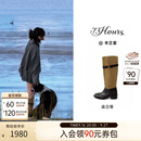 73Hours辛芷蕾同款女鞋追日落2026冬季新款游牧风西部靴显瘦骑士长靴 黑杏 37