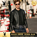 花花公子（PLAYBOY）立领皮夹克外套2026冬季新款休闲皮夹克外套韩版潮流帅气机车服 黑色 M 120-140斤