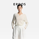 ERDOS【精纺云感长袖T】26早秋圆领轻薄柔软女套衫羊绒衫 白 M 165/84A