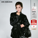 ANN ANDELMAN【吴千语同款】工装皮衣高级感抽绳皮收腰黑色皮外套 黑色 M