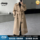 JEEP SPIRIT韩版过膝风衣外套男秋冬款双排扣宽松大衣韩版潮流帅气加厚保暖 卡其色【奢级材质】 S