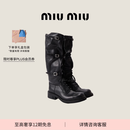 MiuMiu缪缪女士做旧款牛皮革靴子 黑色 38