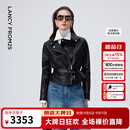 朗姿【精英衣橱】羊皮革翻领收腰短款皮衣干练率性短外套26年春季新款 黑色 S