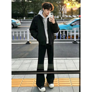 黑盒白弯刀牛仔裤男士夏季款黑色高街修身直筒微喇裤子男HHB09黑色XL
