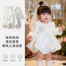南木熊儿童周岁礼服2026新款夏款生日宴抓周花童礼服洋气蓬蓬生日公主裙 长袖白色缎面公主裙【90码】