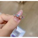 胖东来代购同款天然碧玺戒指排戒精品全净晶体彩虹色925银镶