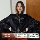 AYUKO【黑耀派对】AYUKO澳洲进口羊皮酷飒双头拉链翻领机车夹克外套 经典黑-现货48小时内发 S (36) 36