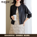 Q ZHIHE品牌真皮夹克外套女2026秋季新款时尚绵羊皮高级感流行短款皮衣 雅黑色 M 建议90-120斤