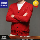 罗蒙（ROMON）本命年红色2026秋冬新款羊绒开衫男宽松休闲中年外套加厚 大红 M 【100-120斤】