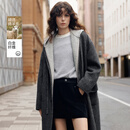 ELLE【明星同款】绵羊毛连帽马甲双面呢大衣女26冬季新款毛呢外套 深灰 S