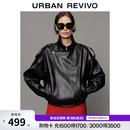 UR2026冬季新款女装潮流机能斜拉链立领超宽松皮衣UWM160098 黑色 S