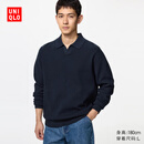 优衣库罗纹半开领针织polo衫/长袖男装女装T恤487157 69 藏青色 L