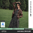 歌力思（ELLASSAY）【100%羊皮革】2026秋季新款羊皮革腰部抽绳立领长袖哑光皮衣女 深棕色 M