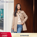 Tommy Hilfiger【防泼水】秋冬女装气质收腰翻领中长款风衣款棉服夹克外套 卡其色AEG S 34