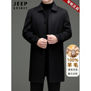JEEP SPIRIT轻奢高端100%羊毛双面呢大衣男士加厚长款过膝中年爸爸装毛呢外套 黑色 100%绵羊毛【高档专柜正品】 XL 男士长款毛呢大衣 建议【130-155斤】