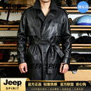 JEEP SPIRIT真皮皮衣男士头层牛皮长款过膝风衣皮夹克宽松大码秋冬潮流外套 黑色 M 90-115