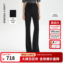 朗姿【精英衣橱】复古显瘦高腰黑色休闲裤喇叭裤马蹄裤夏新款长裤子 黑色2 M
