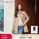 Tommy Hilfiger【防泼水】秋冬女装气质收腰翻领中长款风衣款棉服夹克外套 卡其色AEG S 34
