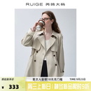 芮鸽英伦风双排扣风衣女气质廓形翻领外套秋季微胖mm上衣 云砾卡 L