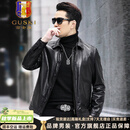古士旗（GUSKI）品牌真皮皮衣男士短款宽松头层小牛皮翻领季商务机车皮夹克外套 黑色G 【正品保障】 XL