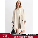 独束【北欧之旅】大码女装立领风衣2025秋装新品格纹拼接宽松 开心果白 L （尺码：2）