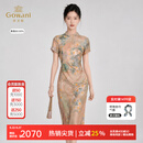 乔万尼【22姆米桑波缎】桑蚕丝旗袍连衣裙2026夏季新中式水墨印花真丝裙 晨曦夏荷花 XL