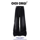 OIOIORGIOIOI ORGI重磅高领开衫连帽卫衣男女秋季爆款结构款牛仔裤一整套 黑灰 L