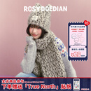 ROSYDOEDIAN 冷得很秋冬保暖防寒柔软舒适百搭豹纹帽子围巾两件套 黑白豹纹 围巾 均码