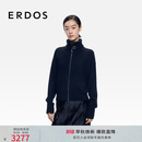 ERDOS 秋冬翻领装饰抽条花朵宽松休闲女开衫羊绒衫 黑 M 165/84A