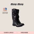 MiuMiu缪缪女士做旧款牛皮革靴子 黑色 38