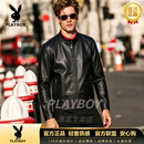 花花公子（PLAYBOY）立领皮夹克外套真皮皮衣2026秋冬机车服韩版修身帅气短款皮夹克 黑色【专柜品质】 XS 90-110斤【专柜品质】