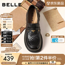 百丽（Belle）元宝乐福鞋女26春新商场同款羊皮黑色小皮鞋E9L1DAA6预售 黑色+3CM增高 37 (235mm)