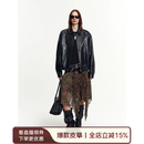 付智恩 进口蜡感植鞣绵羊皮真皮皮衣复古工装夹克外套女丨时髦录客 黑色. 独特泡泡肌理植鞣绵羊皮 S