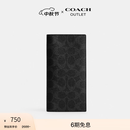 蔻驰（COACH）奥莱男士经典标志胸袋钱包折叠身份证件银行卡包 黑色 Signature