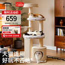 兽牌慕斯实木猫爬架不占地猫架猫窝剑麻猫抓板一体带太空舱大猫可用 慕斯 无漆 | 四季垫